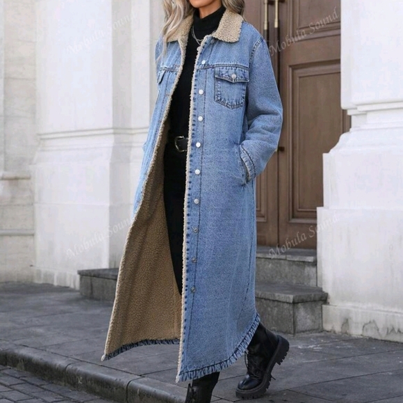 New Trendy Long Denim Jacket - Picture 2 of 5